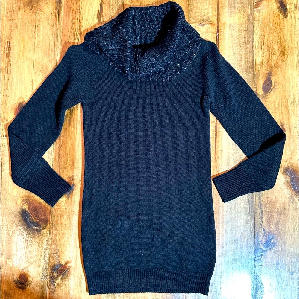 Sweater Dress Black, sequin detail cowl neck. Slim fitting size small.